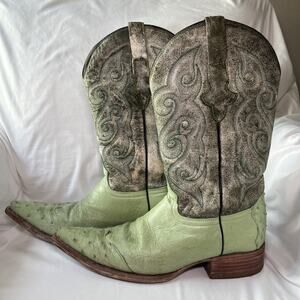 Aguila Real Mens Sz 8 Light Green Leather Embroidered Cowboy Western Boots Botas